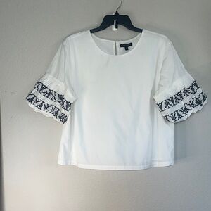 Banana Republic White Blouse with Black Embroidery